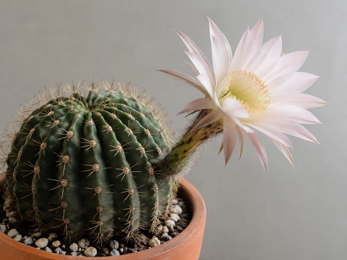Nahaufnahme eines blühenden Echinopsis-Kaktus